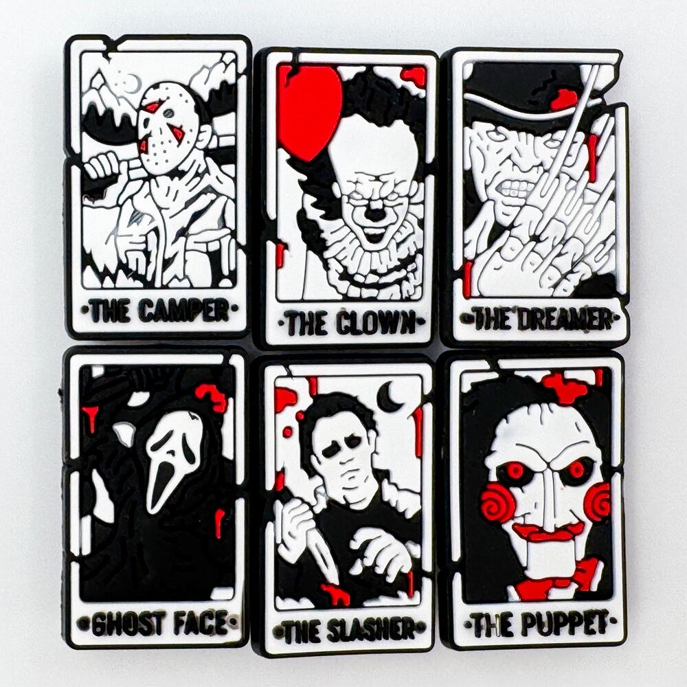 6pc Horror Tarot Shoe Charm Set Jason Freddy Ghostface Pennywise Jigsaw Michael